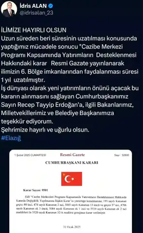 Elazığ'a Müjde: 6. Bölge Teşvikleri Uzatıldı!