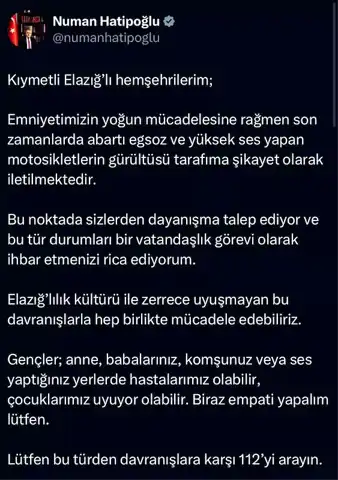 Vali Hatipoğlu: Gürültülü Motosikletlere Dur De! İhbar Edin!
